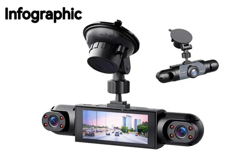 4 Channel Car Dash Cam 1080P HD DVR with 64GB Memory Card Night Vision Parking Mode 3.16" Screen Front Rear Left Right Cameras Dashcam