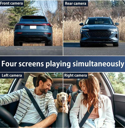 4 Channel Car Dash Cam 1080P HD DVR with 64GB Memory Card Night Vision Parking Mode 3.16" Screen Front Rear Left Right Cameras Dashcam