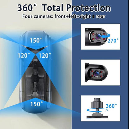 4 Channel Car Dash Cam 1080P HD DVR with 64GB Memory Card Night Vision Parking Mode 3.16" Screen Front Rear Left Right Cameras Dashcam