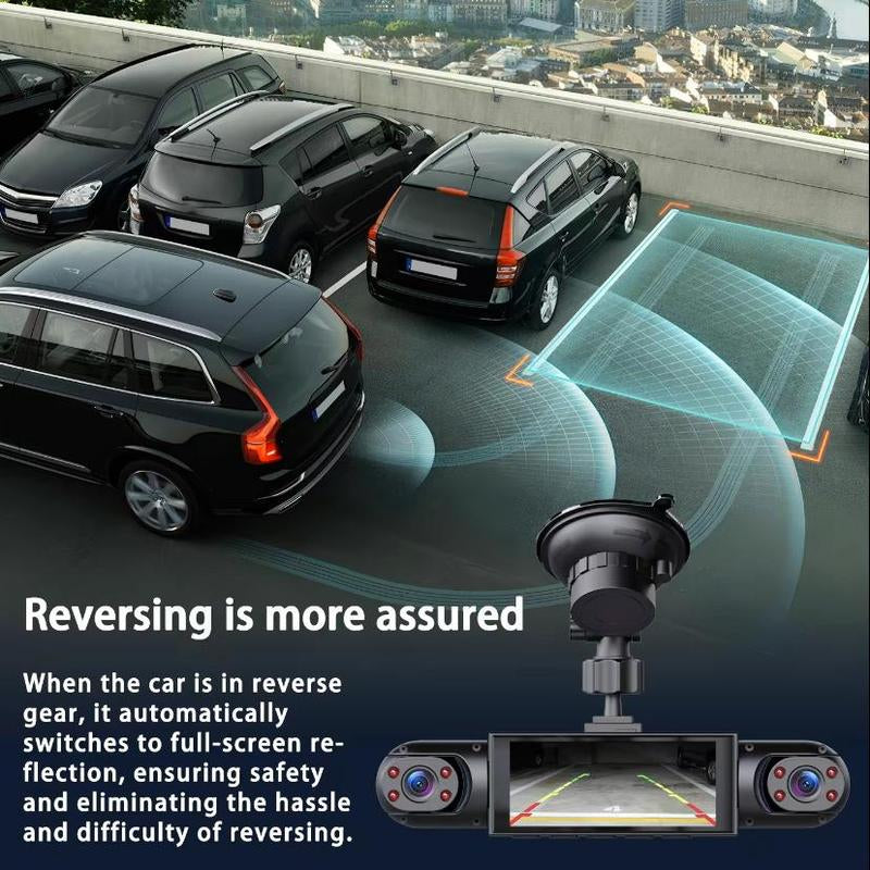 4 Channel Car Dash Cam 1080P HD DVR with 64GB Memory Card Night Vision Parking Mode 3.16" Screen Front Rear Left Right Cameras Dashcam