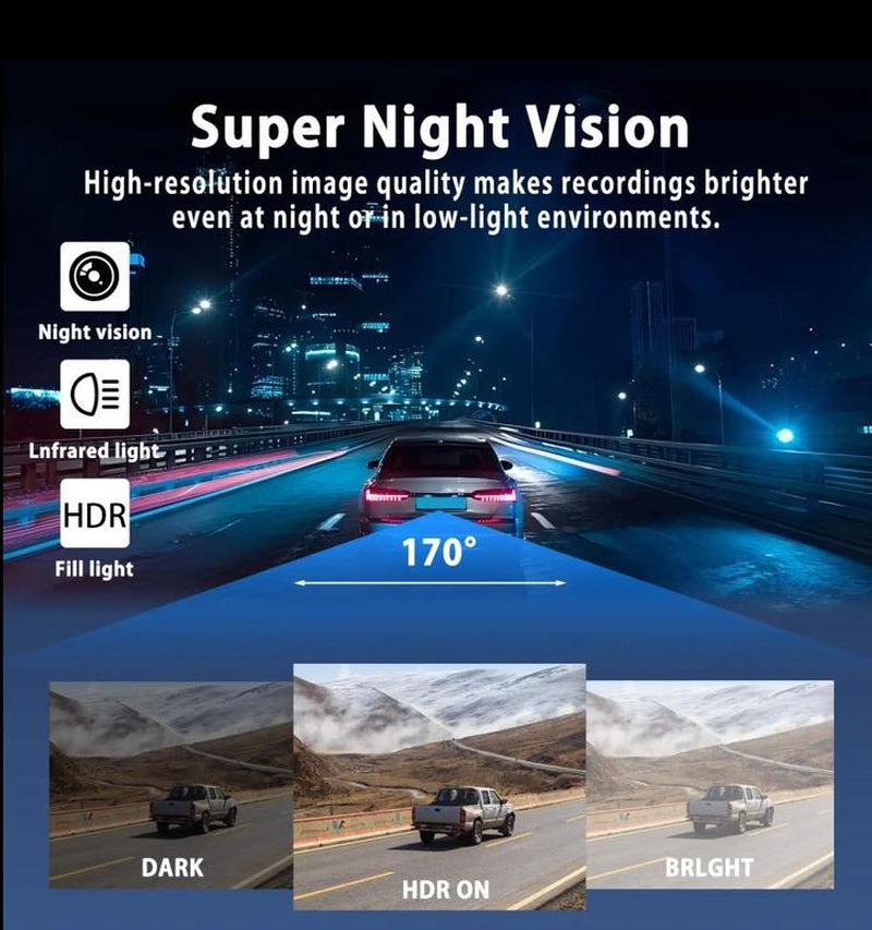 4 Channel Car Dash Cam 1080P HD DVR with 64GB Memory Card Night Vision Parking Mode 3.16" Screen Front Rear Left Right Cameras Dashcam
